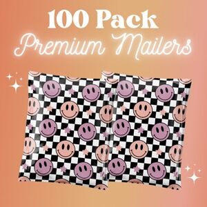 Checkered Smiley Face Poly Mailers 10x13 Inch 100 Pack Shipping Supplies Pastel
